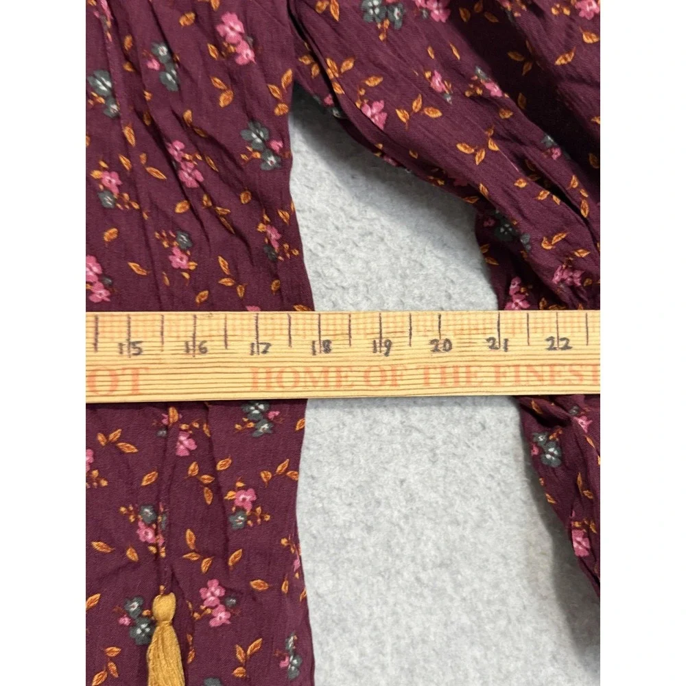 Matilda Jane Dress Womens XS Purple Floral‎ V Neck Tassel Boho Shift 3/4 Sleeve